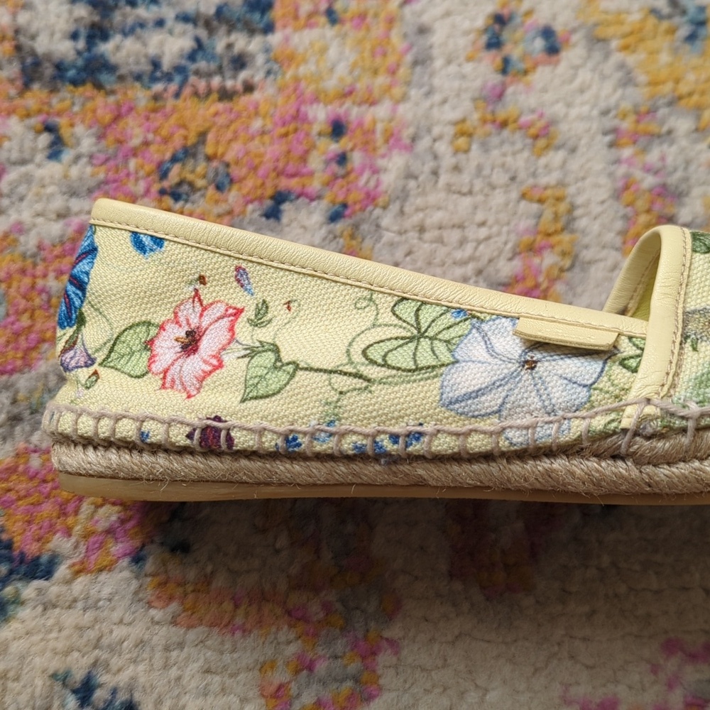 Gucci x Kris Knight Flora Knight Floral Canvas Espadrille Flats Citrus Yellow 38 - Picture 11 of 16